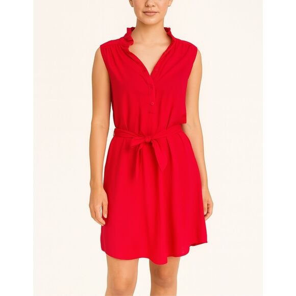 Amanda Uprichard 100% Silk Red Waist Tie Shirt Mini Dress Size Small - Picture 1 of 10